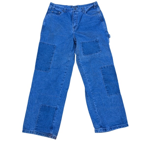 Vintage‎ No Boundaries Y2K Carpenter Baggy Patchwork Blue Denim Jeans Mens 34X30 - Picture 1 of 8